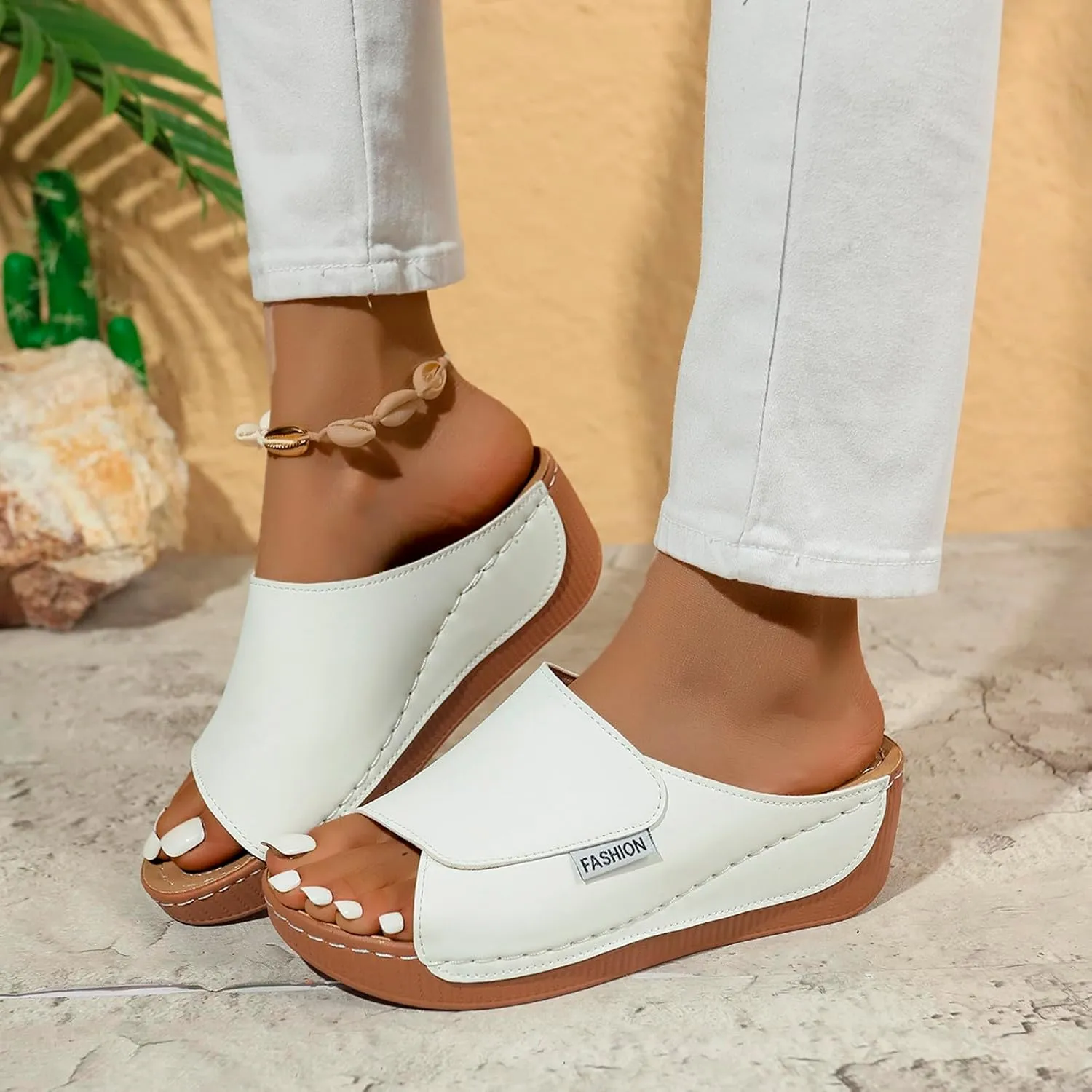 Platform Sandals for Women Wide Width Minimalist Peep Toe Slip On Summer Casual Shoes Womens Shoes
