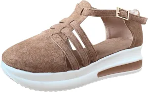 Platform Sandals Women Comfortable Wide Width Closed Toe Beach Slides Ankle Strap Wedges Flat Buckle up Walking Slip On Shoes Dressy Summer Dressy Sneakers 2025 Spring