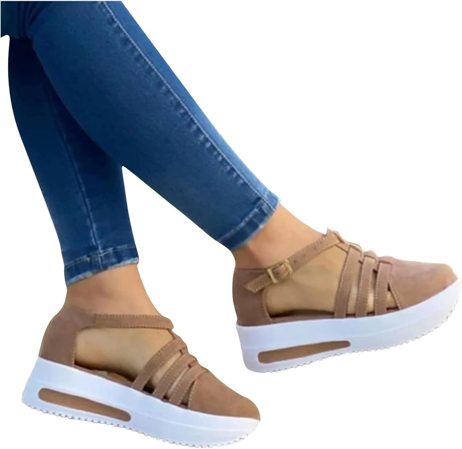 Platform Sandals Women Comfortable Wide Width Closed Toe Beach Slides Ankle Strap Wedges Flat Buckle up Walking Slip On Shoes Dressy Summer Dressy Sneakers 2025 Spring