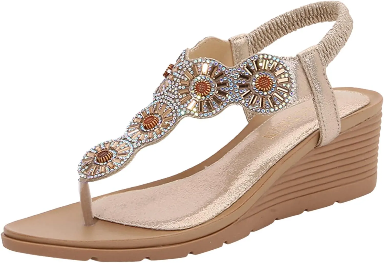 Platform Sandals Women Open Toe Slip On Elastic Ankle Strap High Heel Summer Casual Wedge Shoes with Back Zipper Closure Orthopedic Sandal Beach Dressy Flip Flops for Wide Toe 2025 Spring