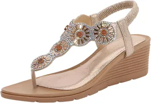 Platform Sandals Women Open Toe Slip On Elastic Ankle Strap High Heel Summer Casual Wedge Shoes with Back Zipper Closure Orthopedic Sandal Beach Dressy Flip Flops for Wide Toe 2025 Spring