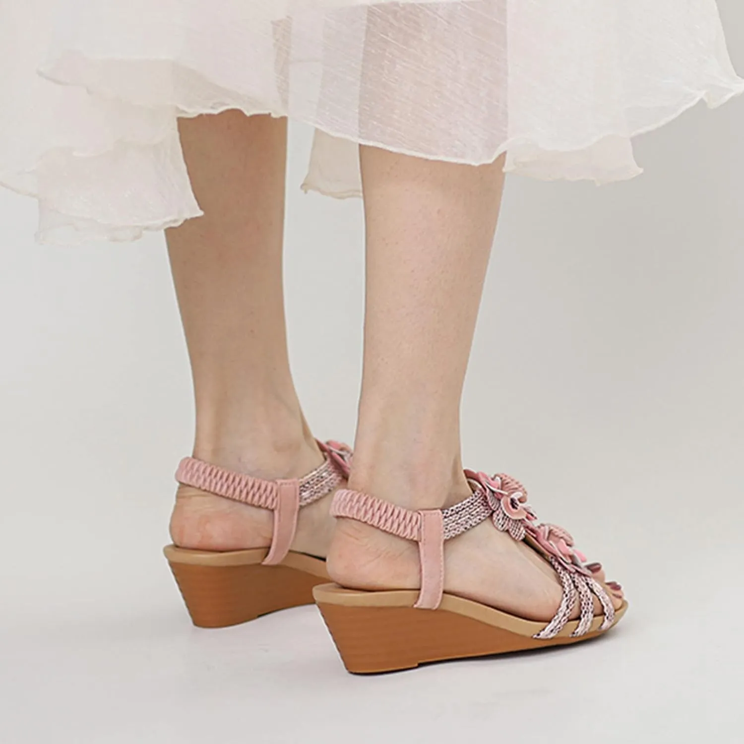 Platform Sandals Women Wedge Cork Footbed Elastic Ankle Strap Casual Walking Sandals Non-Slip Sole Beachwear 2025 Spring and Summer Vacation