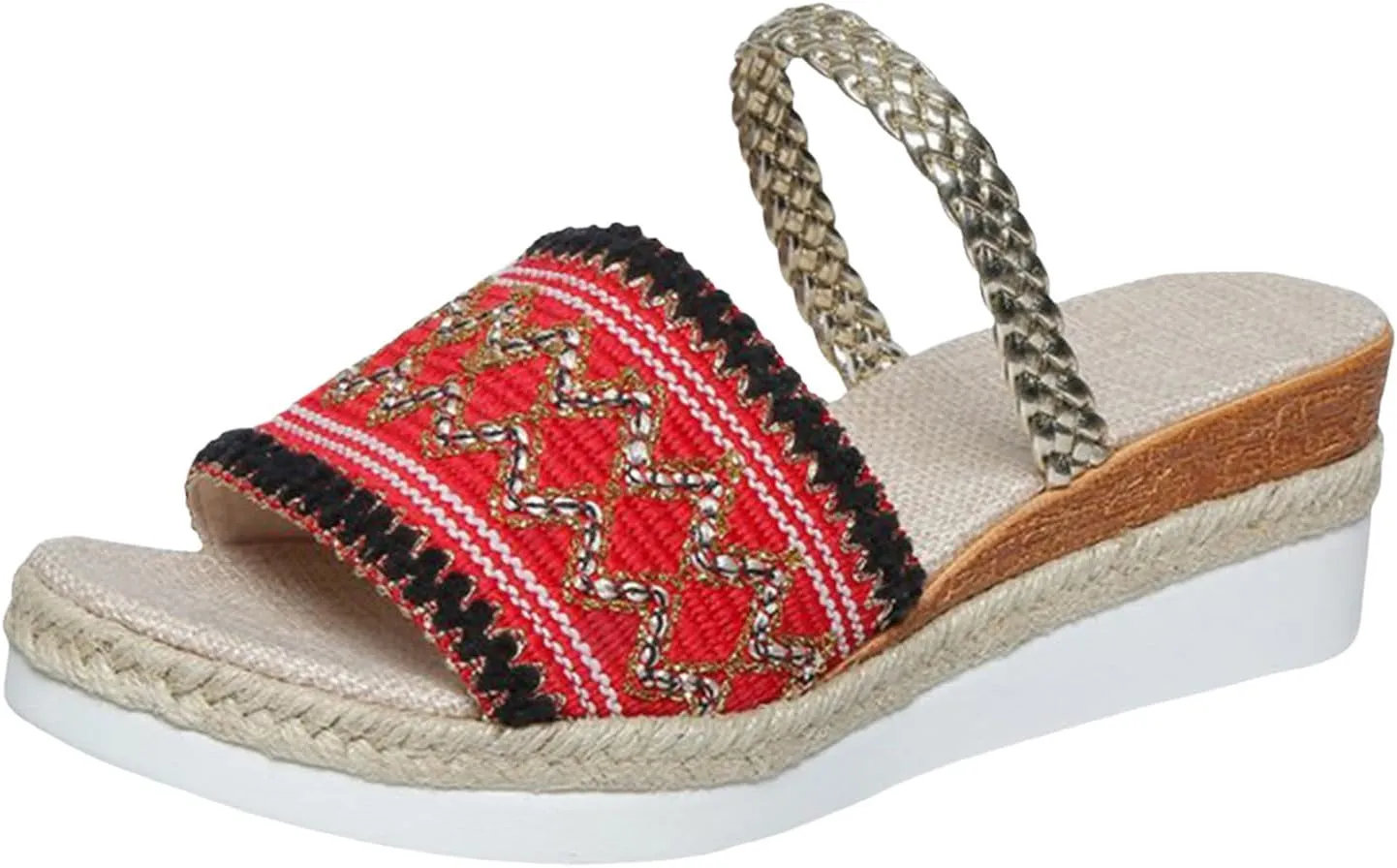 Roorsily Women's Comfortable Wedge Sandals Weaving Thick Bottom Slope Heel Large Size Sandals Slippers Walking Sandals