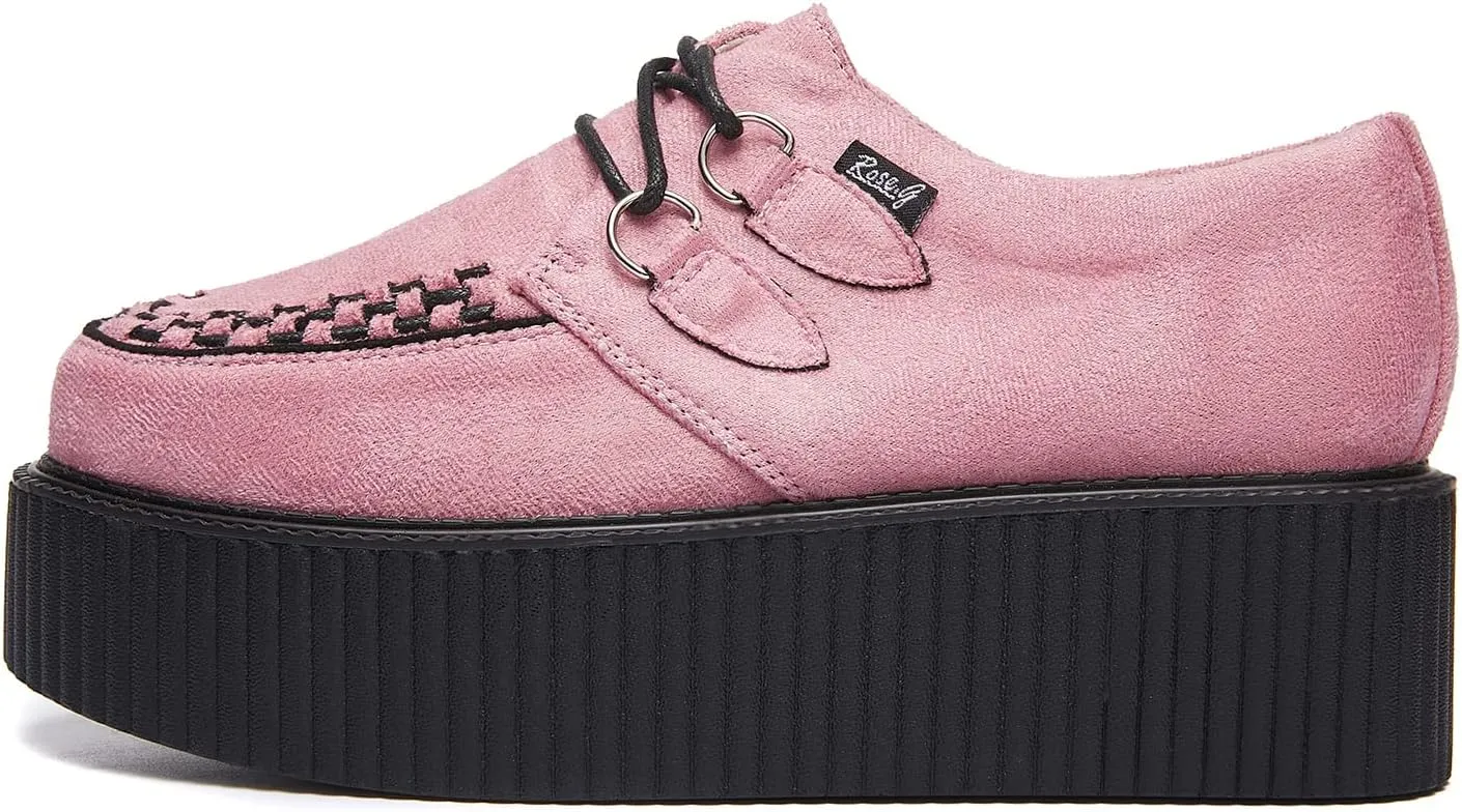 RoseG Women's Handmade Suede Lace Up Flat Platform Creepers Shoe