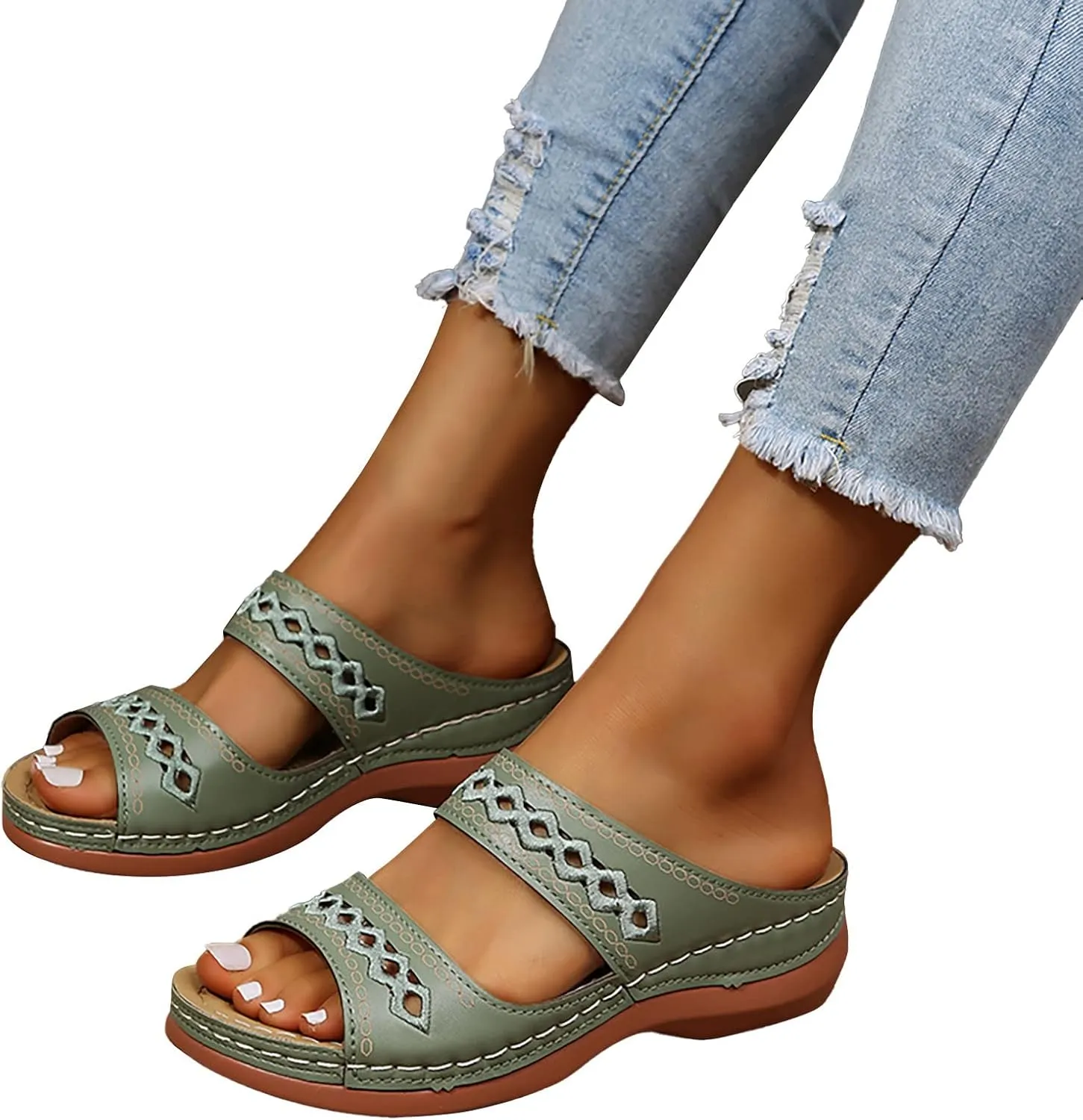 Sandalias para Mujer Elegantes, Women Premium Orthopedic Open Toe Sandals Retro Anti-Slip Summer Casual Sandals