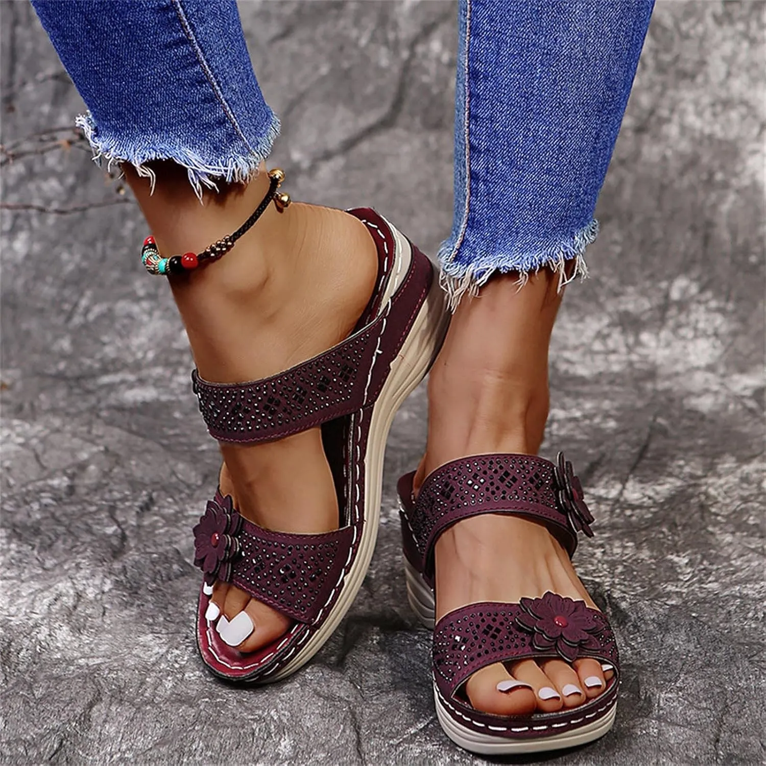 Sandalias para Mujer, Women Summer Comfortable Flip Flop Vintage Slide Sandals Slip on Open Toe Sandals