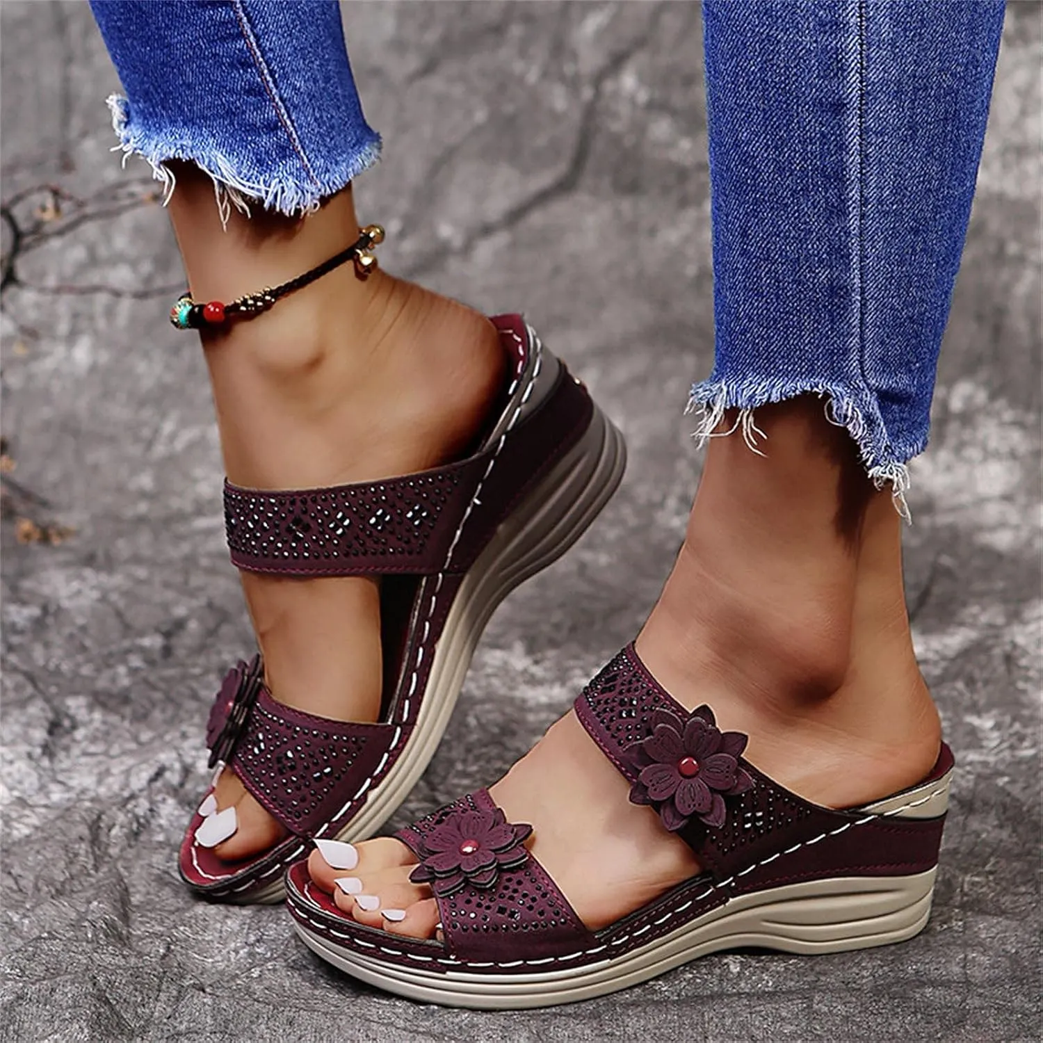 Sandalias para Mujer, Women Summer Comfortable Flip Flop Vintage Slide Sandals Slip on Open Toe Sandals