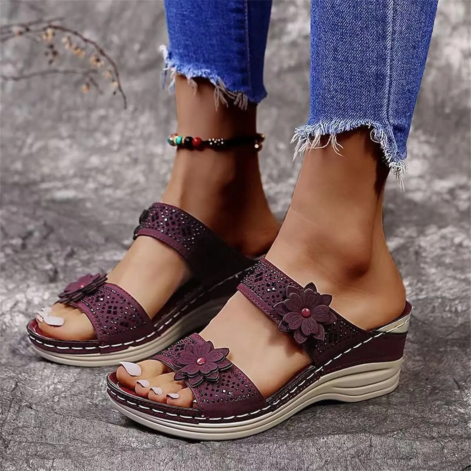 Sandalias para Mujer, Women Summer Comfortable Flip Flop Vintage Slide Sandals Slip on Open Toe Sandals