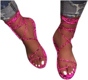 Sandals for Women Dressy Gladiator Sandals Butterfly Flat Summer Strappy Crystal Open Toe Knee High Flat Sandal