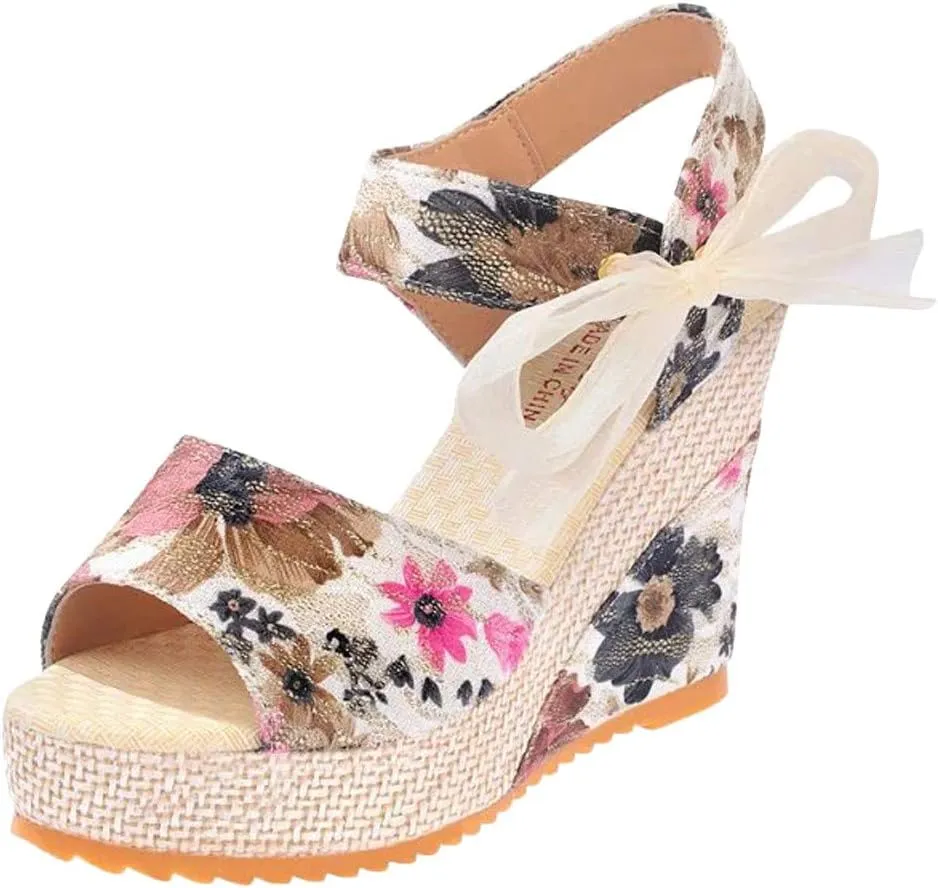 Sandals for Women Wedge,Lace Up Sandals with Strap Fashion Summer Beach Sandals Open Toe Espadrille Platform