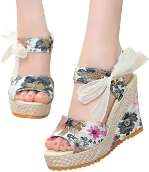 Sandals for Women Wedge,Lace Up Sandals with Strap Fashion Summer Beach Sandals Open Toe Espadrille Platform
