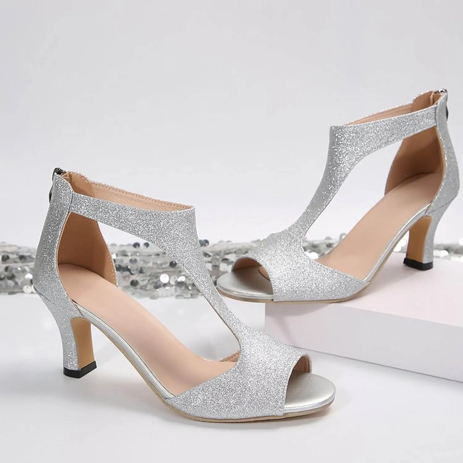 Sandals Women 2025 Summer Dress Shoes Casual Sandals Comfortable Open Toe Heels Shoes Back Zipper Stiletto
