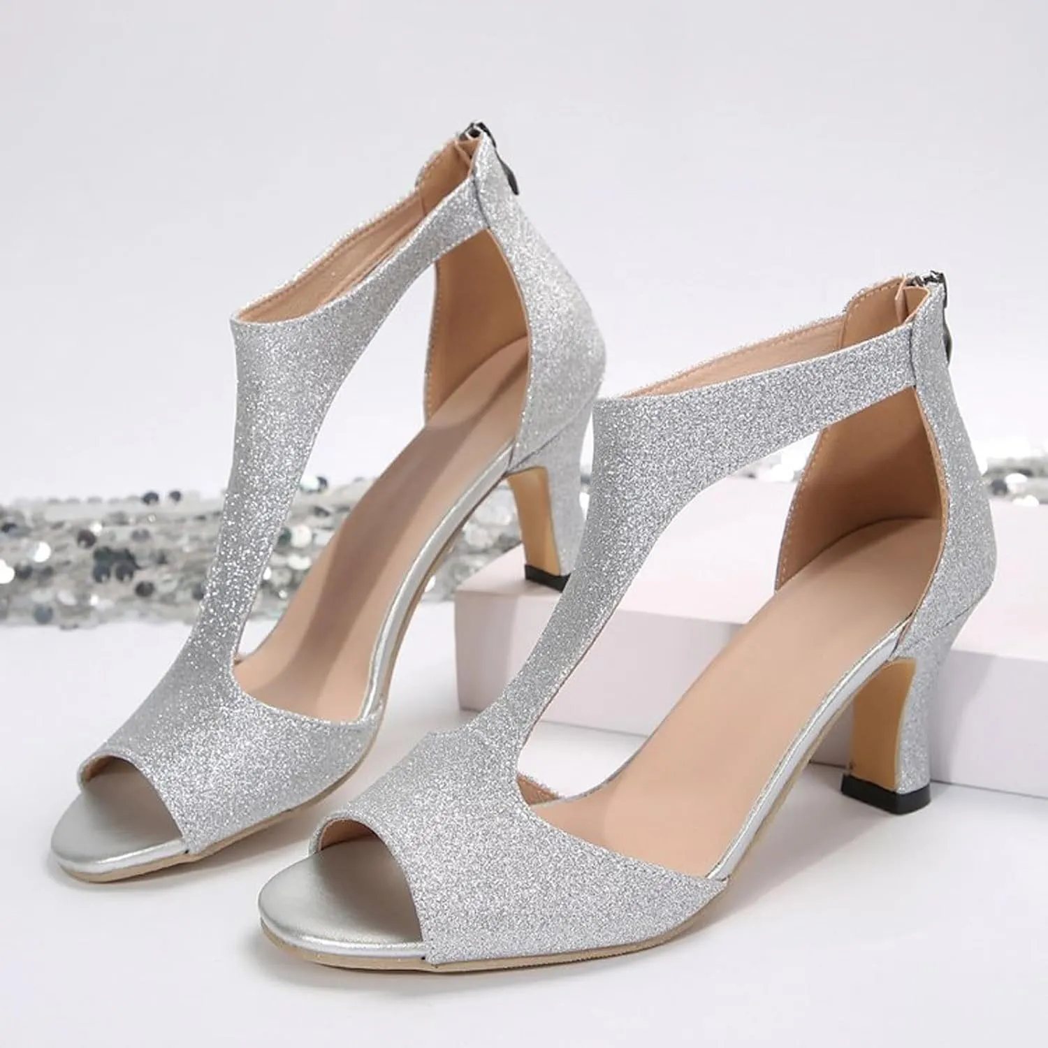 Sandals Women 2025 Summer Dress Shoes Casual Sandals Comfortable Open Toe Heels Shoes Back Zipper Stiletto