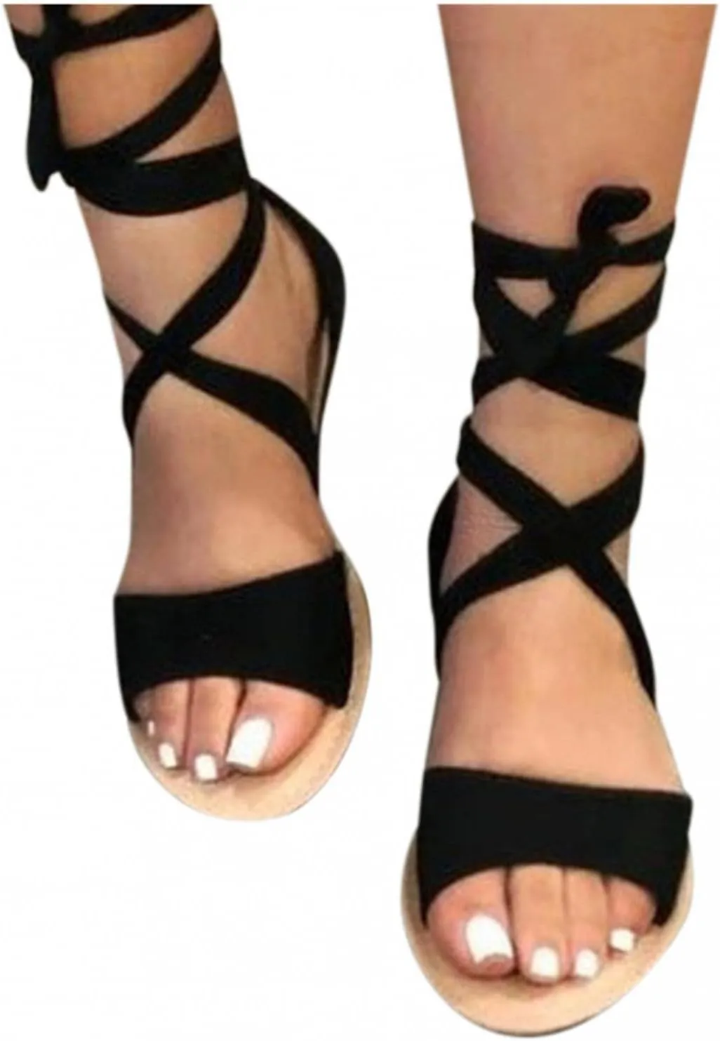 Sandals Women Summer Dressy Summer Lace Up Flat Gladiator Sandals Open Toe Beach Travel Sandals Soft Roman Shoes