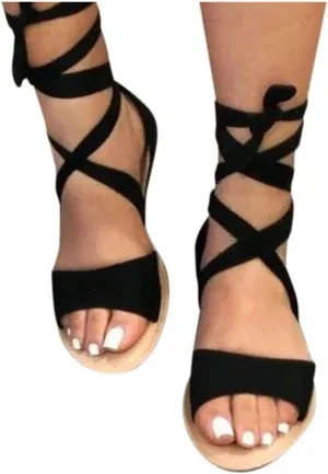 Sandals Women Summer Dressy Summer Lace Up Flat Gladiator Sandals Open Toe Beach Travel Sandals Soft Roman Shoes