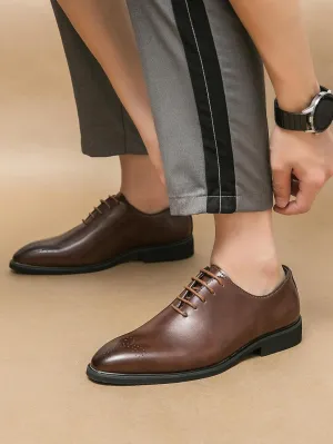 Santimon Men’s Classic Oxford Dress Shoes Leather Lace-Up Formal Shoes, Elegant Perforated Toe Business Footwear for Weddings, Office, Formal Black/Brown