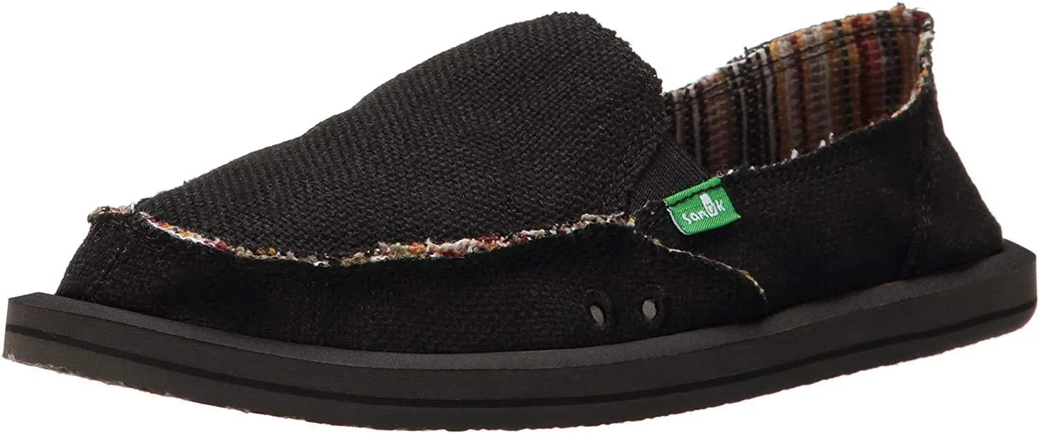 Sanuk Donna Hemp Loafer Shoe (5, Black/Black, Numeric_5)