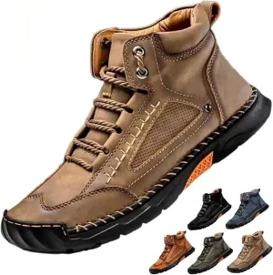 Sawbehind Men's Comfortable Handmade Leather Boots, Men's Casual Leather Handmade Non-Slip Arch Support Sneakers