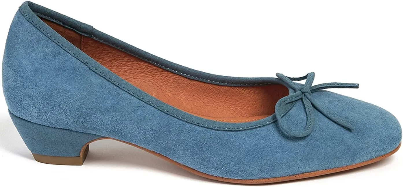 SHODENSE Women Bow Flats Round Closed Toe Slip On Ballet Flats Velvet Suede Comfortable Low Chunky Heel Dress Shoes Cute Ladies Girls Office Work Wedding Pumps Club Party Fall Flat Shoes 4-11 M US