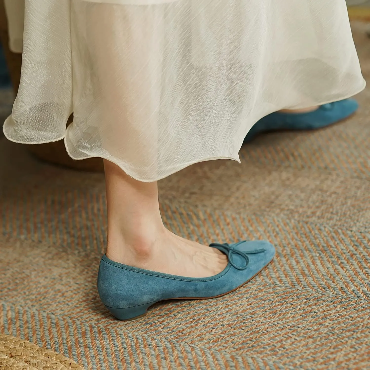 SHODENSE Women Bow Flats Round Closed Toe Slip On Ballet Flats Velvet Suede Comfortable Low Chunky Heel Dress Shoes Cute Ladies Girls Office Work Wedding Pumps Club Party Fall Flat Shoes 4-11 M US