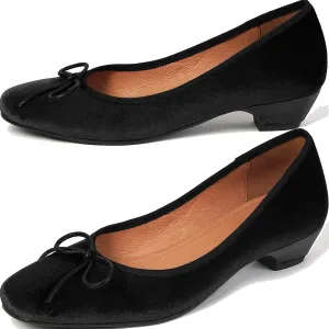 SHODENSE Women Bow Flats Round Closed Toe Slip On Ballet Flats Velvet Suede Comfortable Low Chunky Heel Dress Shoes Cute Ladies Girls Office Work Wedding Pumps Club Party Fall Flat Shoes 4-11 M US