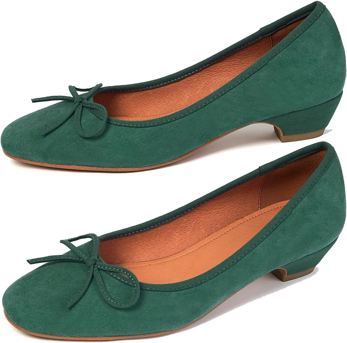 SHODENSE Women Bow Flats Round Closed Toe Slip On Ballet Flats Velvet Suede Comfortable Low Chunky Heel Dress Shoes Cute Ladies Girls Office Work Wedding Pumps Club Party Fall Flat Shoes 4-11 M US