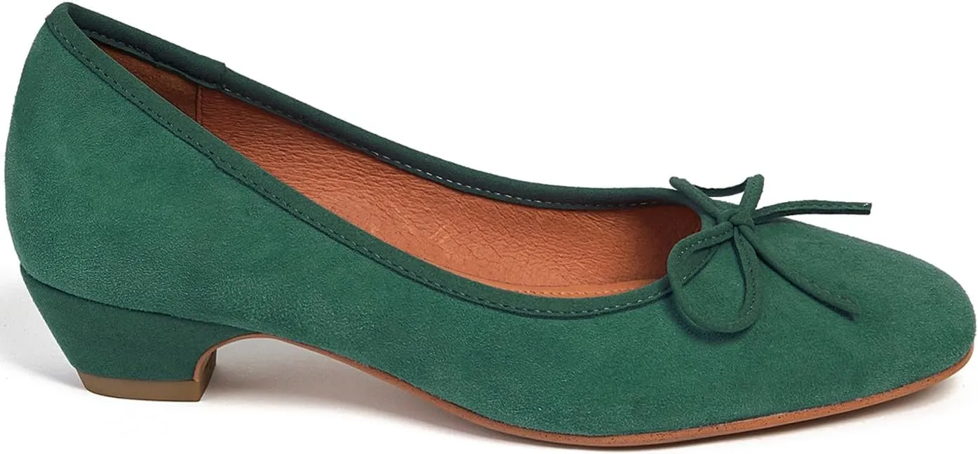 SHODENSE Women Bow Flats Round Closed Toe Slip On Ballet Flats Velvet Suede Comfortable Low Chunky Heel Dress Shoes Cute Ladies Girls Office Work Wedding Pumps Club Party Fall Flat Shoes 4-11 M US