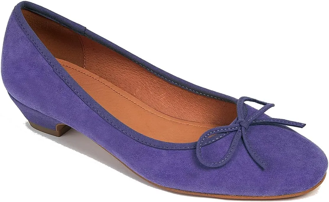 SHODENSE Women Bow Flats Round Closed Toe Slip On Ballet Flats Velvet Suede Comfortable Low Chunky Heel Dress Shoes Cute Ladies Girls Office Work Wedding Pumps Club Party Fall Flat Shoes 4-11 M US