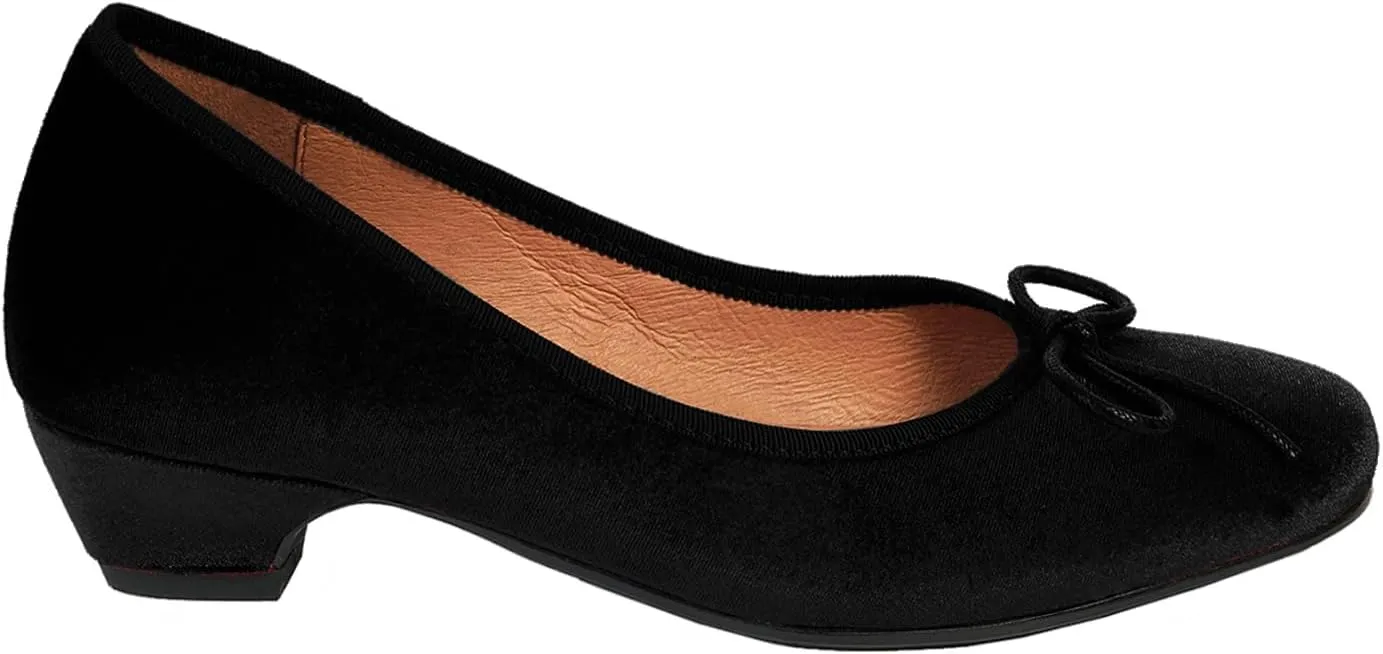 SHODENSE Women Bow Flats Round Closed Toe Slip On Ballet Flats Velvet Suede Comfortable Low Chunky Heel Dress Shoes Cute Ladies Girls Office Work Wedding Pumps Club Party Fall Flat Shoes 4-11 M US