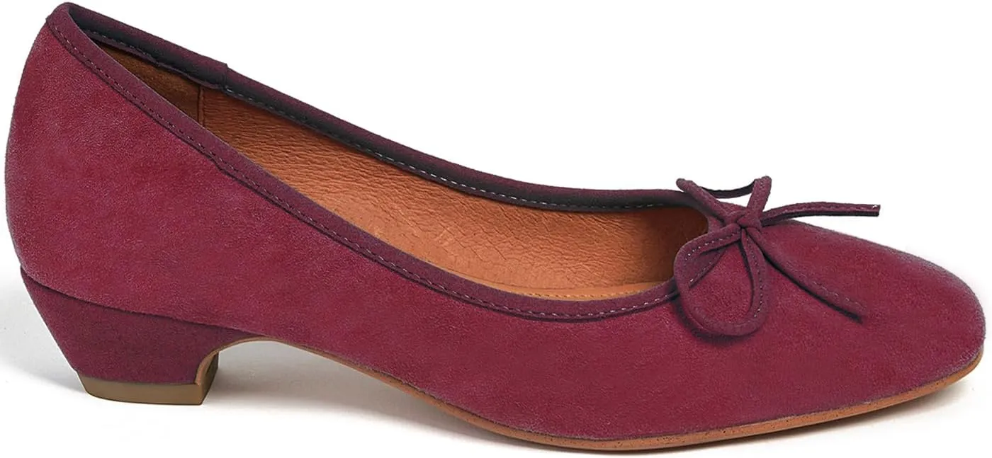 SHODENSE Women Bow Flats Round Closed Toe Slip On Ballet Flats Velvet Suede Comfortable Low Chunky Heel Dress Shoes Cute Ladies Girls Office Work Wedding Pumps Club Party Fall Flat Shoes 4-11 M US