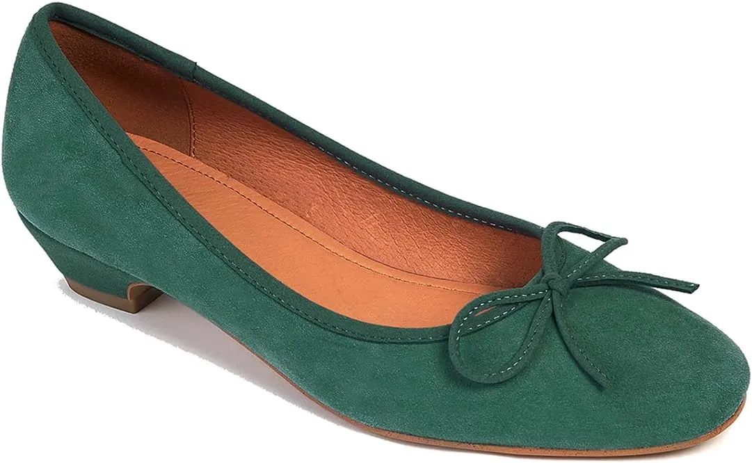 SHODENSE Women Bow Flats Round Closed Toe Slip On Ballet Flats Velvet Suede Comfortable Low Chunky Heel Dress Shoes Cute Ladies Girls Office Work Wedding Pumps Club Party Fall Flat Shoes 4-11 M US