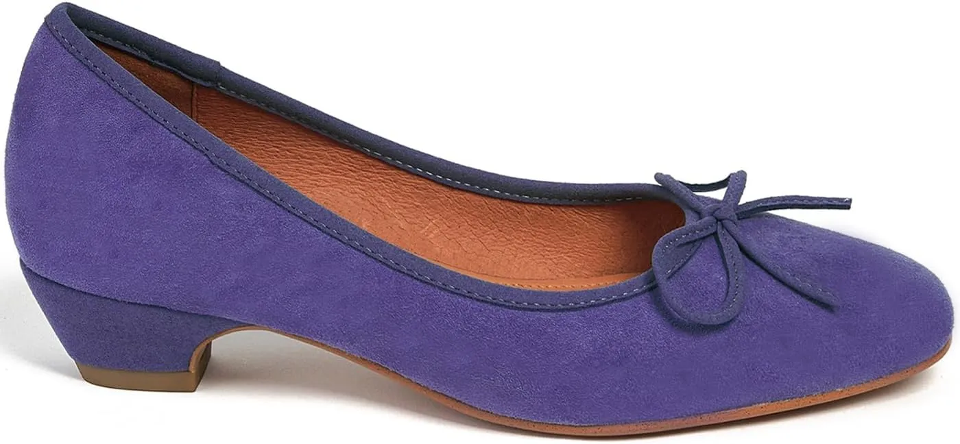 SHODENSE Women Bow Flats Round Closed Toe Slip On Ballet Flats Velvet Suede Comfortable Low Chunky Heel Dress Shoes Cute Ladies Girls Office Work Wedding Pumps Club Party Fall Flat Shoes 4-11 M US