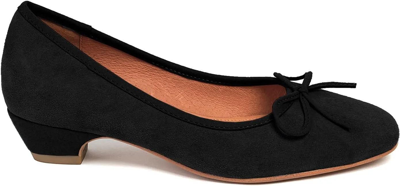 SHODENSE Women Bow Flats Round Closed Toe Slip On Ballet Flats Velvet Suede Comfortable Low Chunky Heel Dress Shoes Cute Ladies Girls Office Work Wedding Pumps Club Party Fall Flat Shoes 4-11 M US