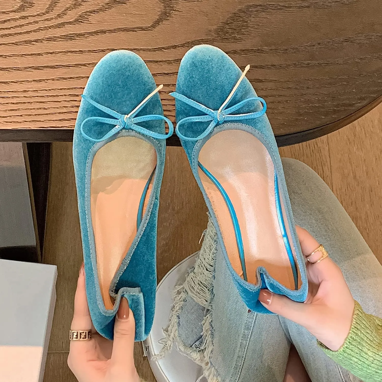 SHODENSE Women Velvet Flat Shoes Bow Round Toe Slip On Ballet Flats Comfortable 0.5 inch Flat Heels Dress Shoes Suede Office Ladies Work Wedding Party Vintage Casual Driver Flats 4-11 M US