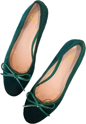 SHODENSE Women Velvet Flat Shoes Bow Round Toe Slip On Ballet Flats Comfortable 0.5 inch Flat Heels Dress Shoes Suede Office Ladies Work Wedding Party Vintage Casual Driver Flats 4-11 M US