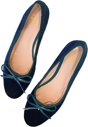 SHODENSE Women Velvet Flat Shoes Bow Round Toe Slip On Ballet Flats Comfortable 0.5 inch Flat Heels Dress Shoes Suede Office Ladies Work Wedding Party Vintage Casual Driver Flats 4-11 M US