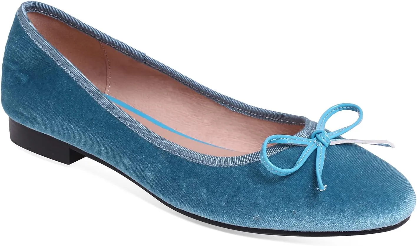 SHODENSE Women Velvet Flat Shoes Bow Round Toe Slip On Ballet Flats Comfortable 0.5 inch Flat Heels Dress Shoes Suede Office Ladies Work Wedding Party Vintage Casual Driver Flats 4-11 M US