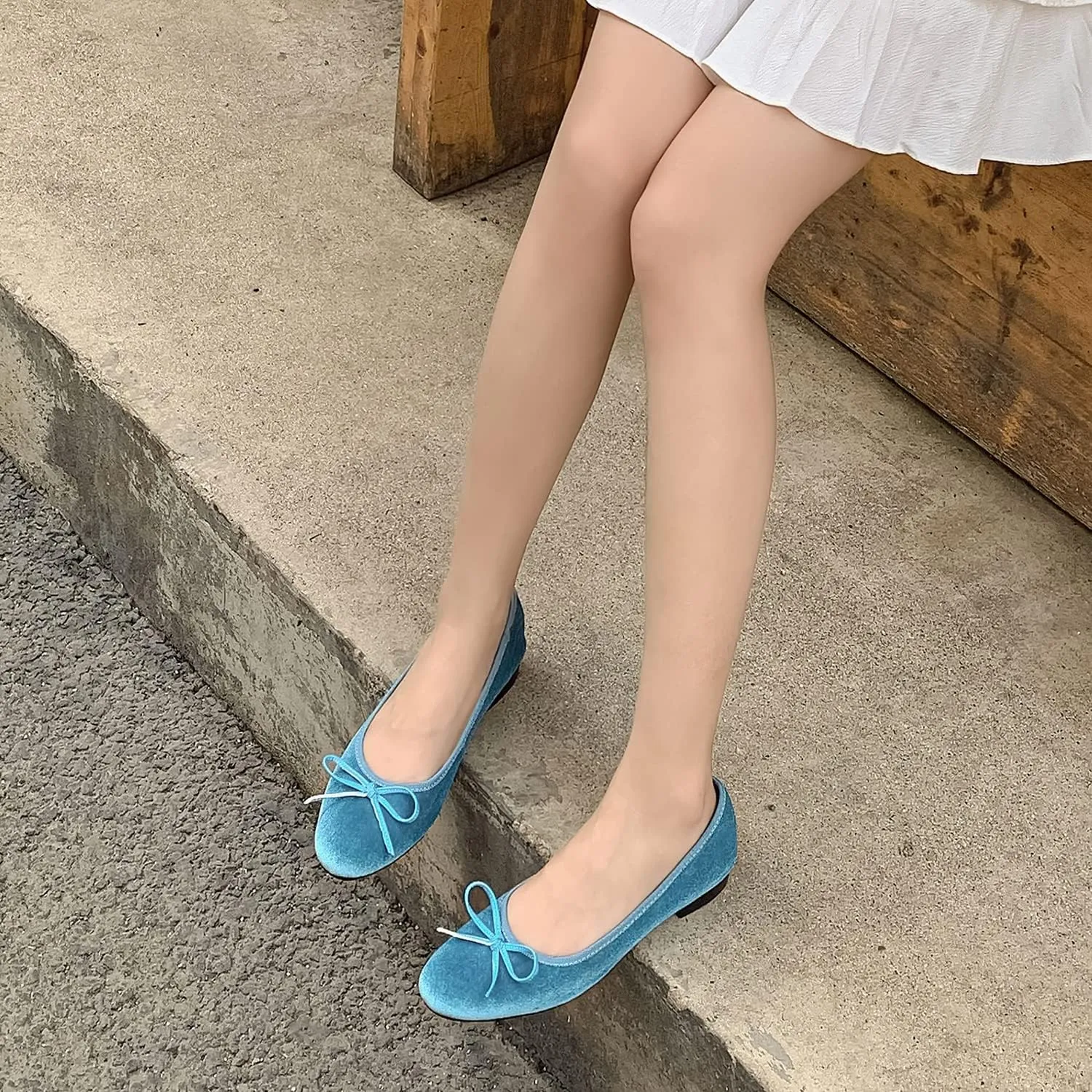 SHODENSE Women Velvet Flat Shoes Bow Round Toe Slip On Ballet Flats Comfortable 0.5 inch Flat Heels Dress Shoes Suede Office Ladies Work Wedding Party Vintage Casual Driver Flats 4-11 M US