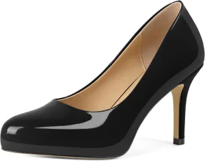 Soireelady Womens Platform Pumps Heels High Heel Stiettos Closed Round Toe Slip On Fashion Daily Work Dress Shoes 3.5 Inches