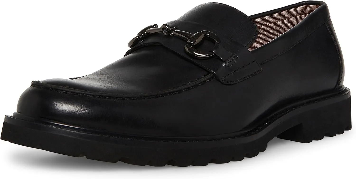 Steve Madden Men's Kyan Loafer, Black Leather/Black, 9.5