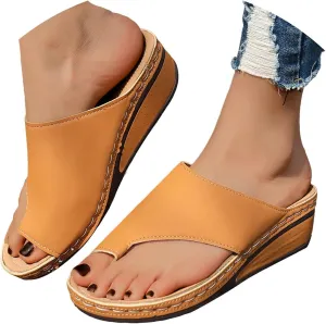 Summer Sandals For Women 2025,Women's Slide Sandals,Comfortable Arch Support Orthotic Split Toe Leather Wedge Cushion Flip Flops Womens Straps Slip-On Plantar Fasciitis Bunion Dressy (Brown, 7.5)