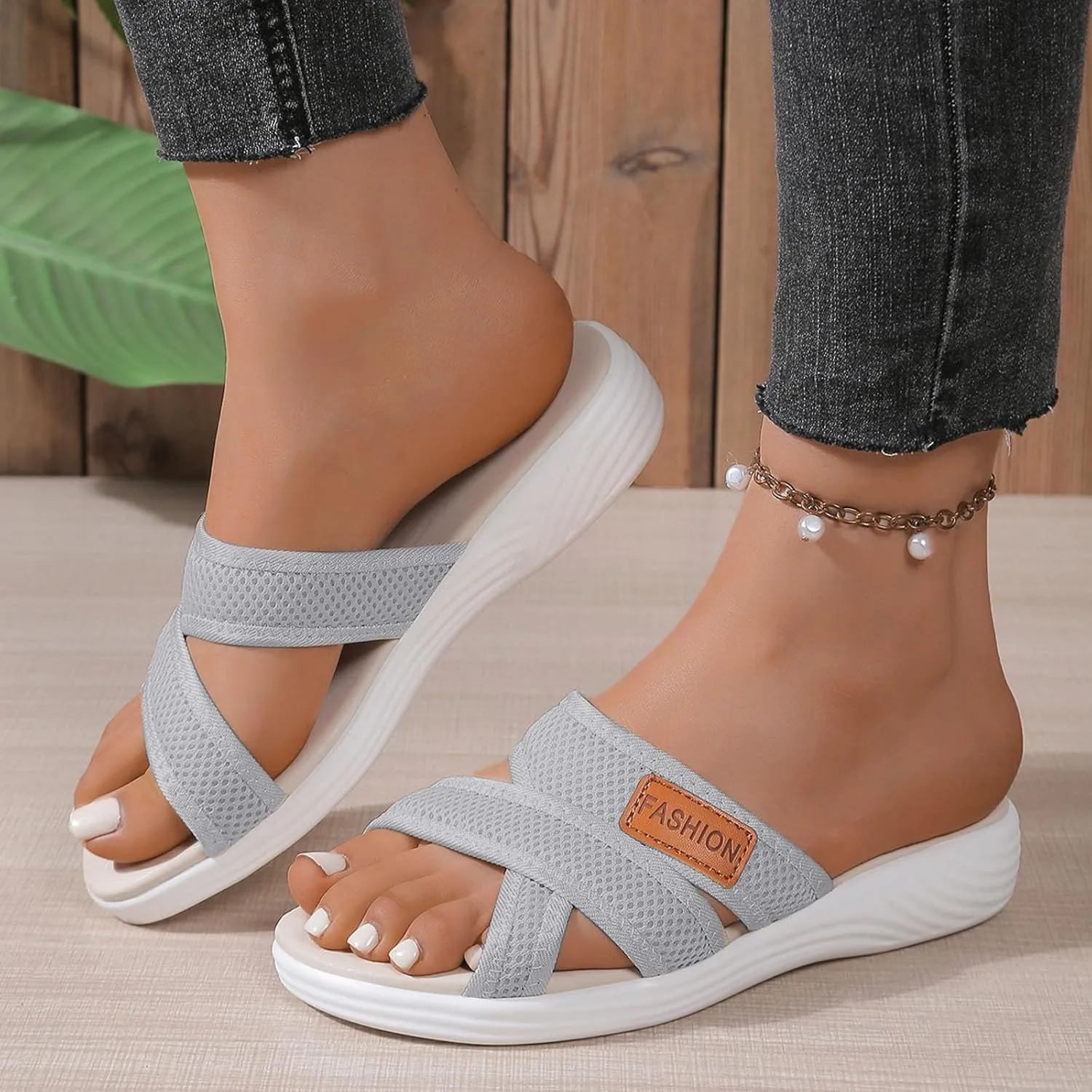 Summer Sandals For Women 2025,Women's Slide Sandals,Comfortable Trendy Beach Hollow Mesh Casual Orthopedic Comfy Low Heel Arch Support Dress Bohe Foot Supports Plantar Fasciitis Bunion Orthotic Shoes
