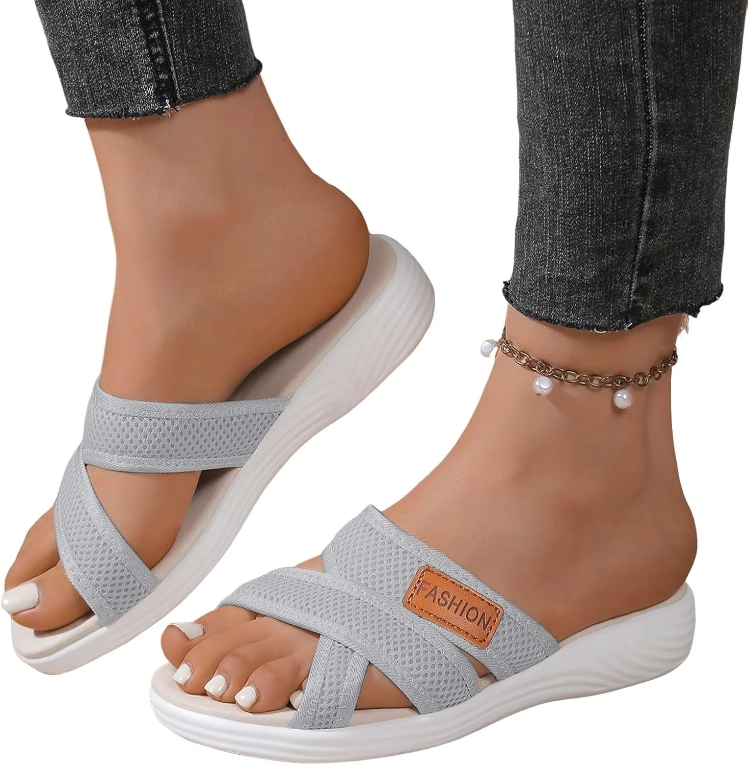 Summer Sandals For Women 2025,Women's Slide Sandals,Comfortable Trendy Beach Hollow Mesh Casual Orthopedic Comfy Low Heel Arch Support Dress Bohe Foot Supports Plantar Fasciitis Bunion Orthotic Shoes