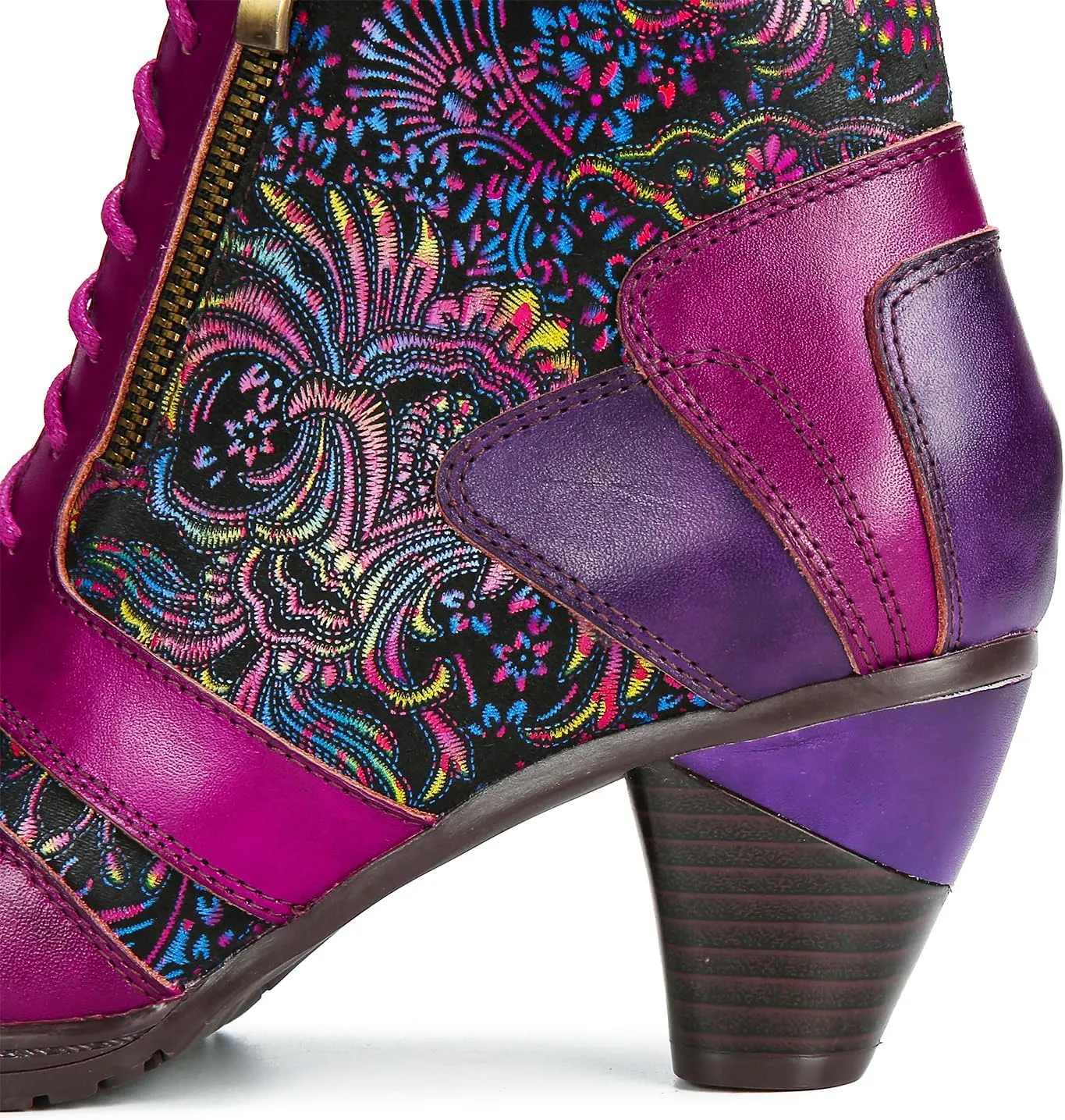 Superladystar's Retro Handmade Leather Purple Ankle Boots,Handmade Colorful Painting, Metallic Style - Fashion, Comfortable Women Shoes