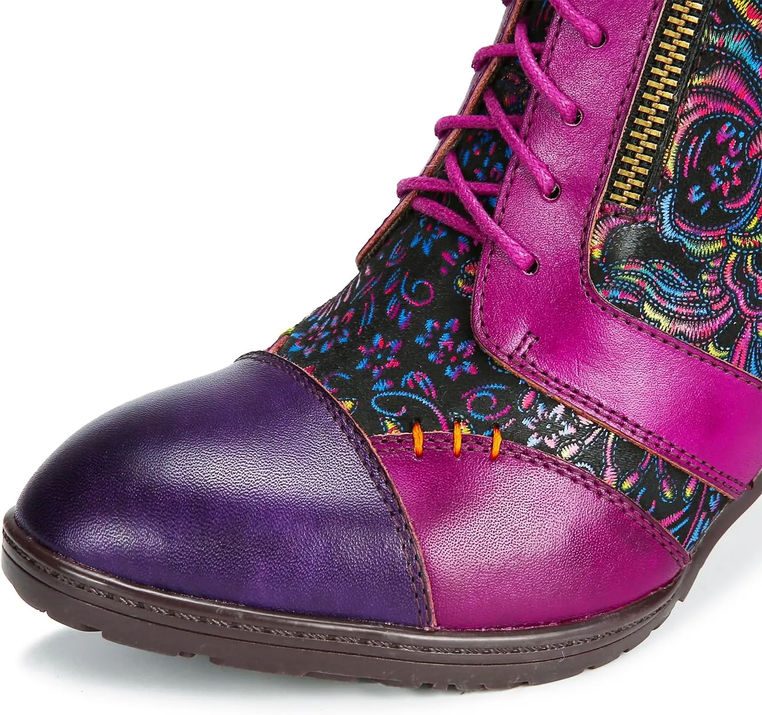 Superladystar's Retro Handmade Leather Purple Ankle Boots,Handmade Colorful Painting, Metallic Style - Fashion, Comfortable Women Shoes
