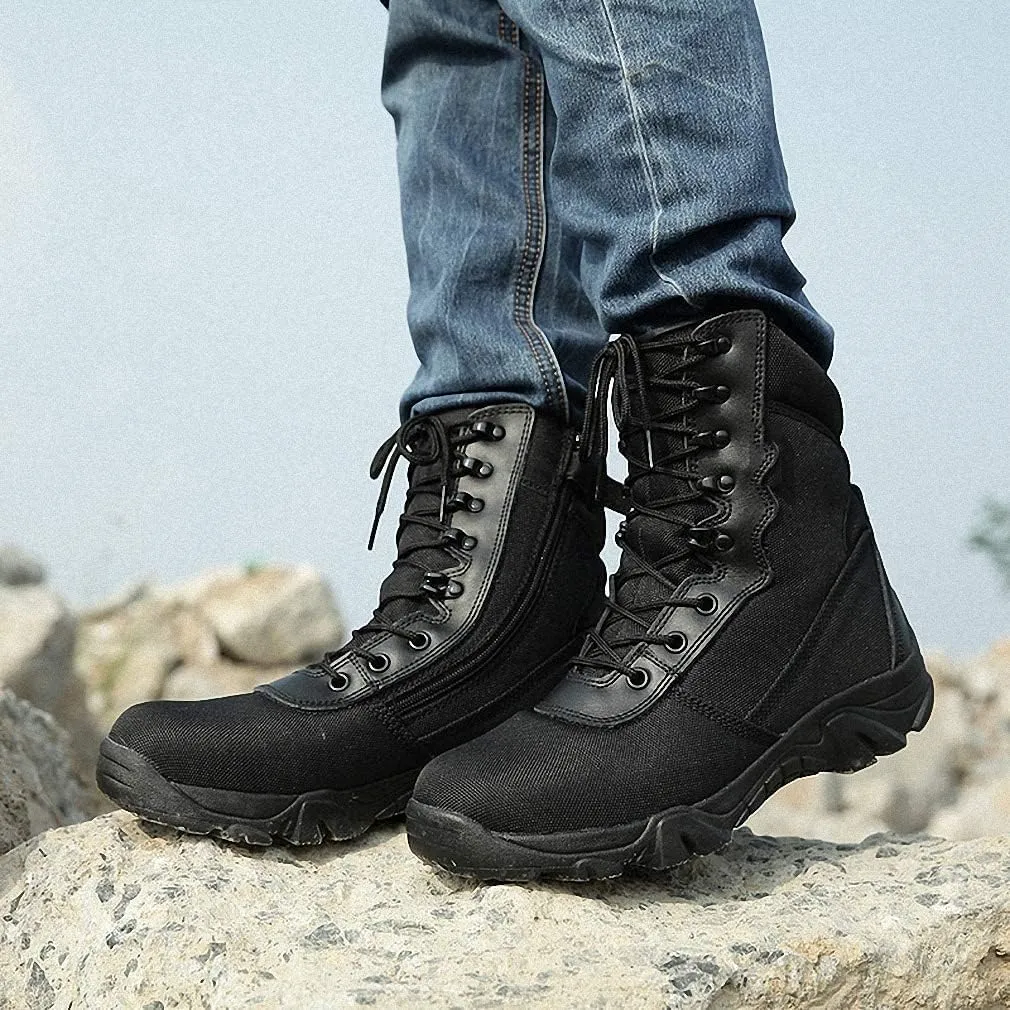 Tebapi Men Military Tactical Boots Backpacking Outdoor Hiking Camping Climbing Trekking Camouflage Ankle Boot Army Shoes Combat Waterproof Side Zipper