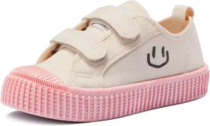 Toddler Shoes for Boys & Girls, Canvas Dual Hook and Loops Sneakers with Candy-Colored Sole