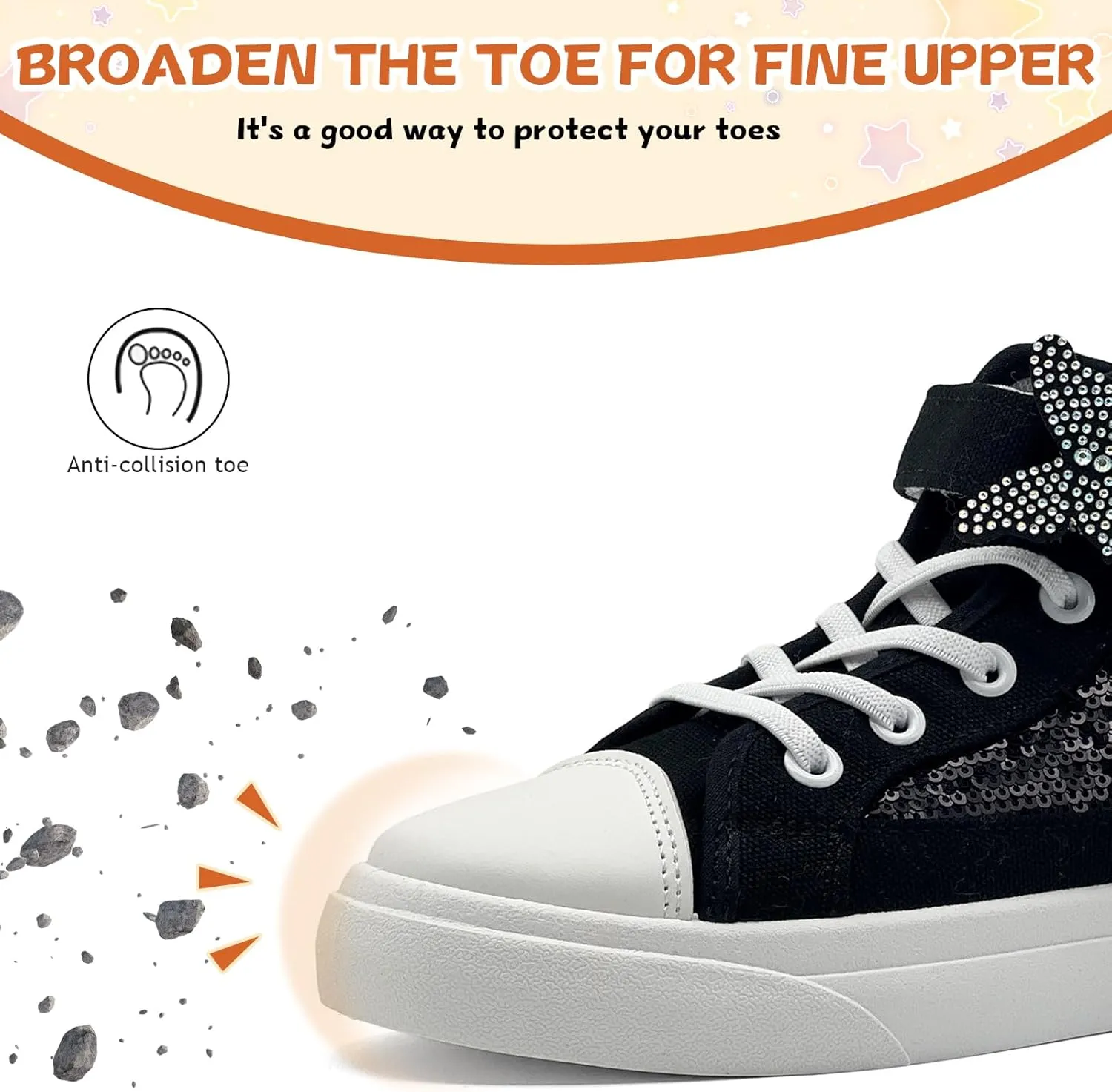 Toddler Sneakers for Girls Boys Canvas High Top Kids Fashion Sparkle Sequins Bow Shoes Running Walking Casual Shoes
