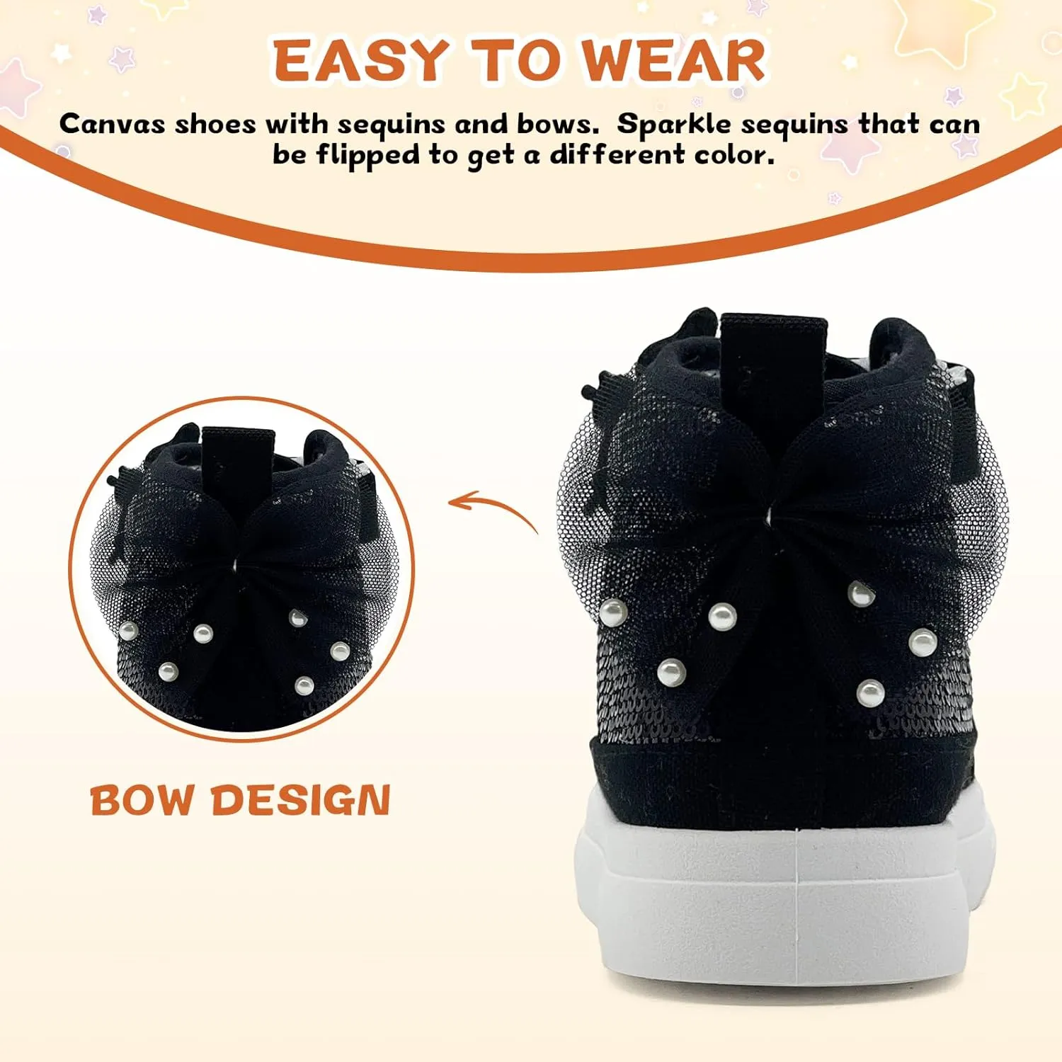 Toddler Sneakers for Girls Boys Canvas High Top Kids Fashion Sparkle Sequins Bow Shoes Running Walking Casual Shoes