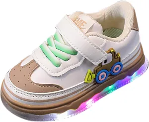 Valentines Shoes for Toddlers Kids Light Up Canvas Shoes Girls Boys Outdoor Adjustable Strap Sneaker with Patterns